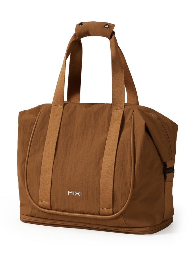 mixi Travel Tote Bag for Women Large Expandable Travel Bag Waterproof Lightweight Carry On Personal Item Weekender Shoulder Handbag, Brown - Image 1
